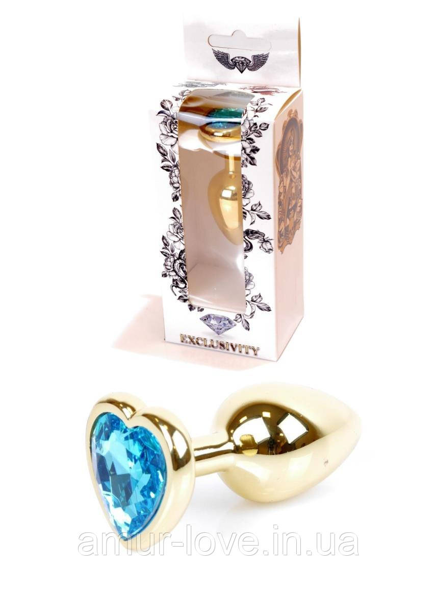 Анальний корок Jewellery Gold Heart Plug Light Blue