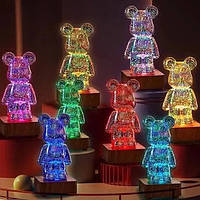 3D ночник Bearbrick Мишка с эффектом Фейерверк стеклянный RGB 8 цветов Проекционный светильник king