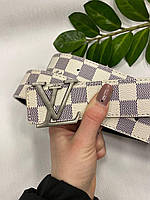 Ремень кожаный Louis Vuitton Brown луи витон белый в шахматку