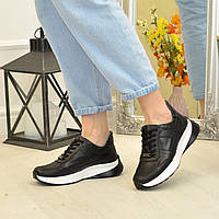 Кроссовки кожаные женские на шнуровке. Цвет черный. 38 размер