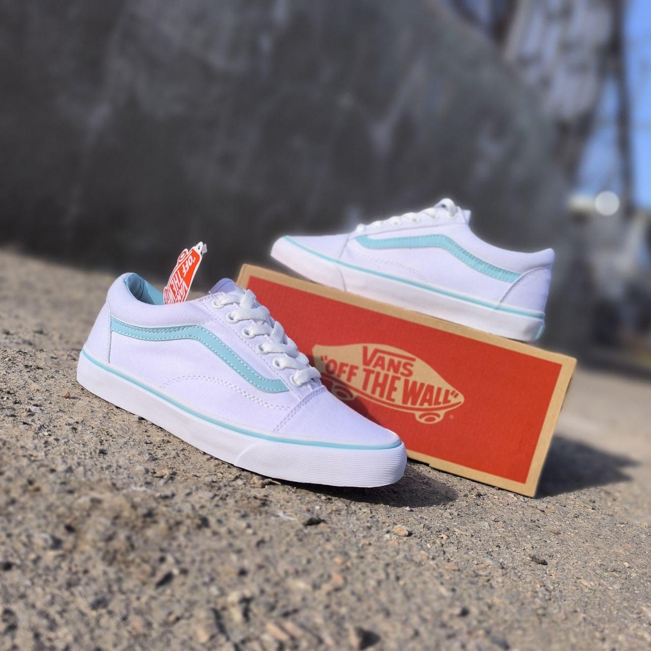 Vans Old Skool  WHITE / Light Blue кеды унисекс кроссовки БЕЛЫЕ с голубой полосой 2024 36 р - 40 р