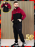Спортивный костюм весна-осень Nike бордового цвета Мужской костюм Найк Спортивная одежда на манжетах XXL