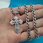 Комплект з чорнінням фігурний православний хрестик та ланцюжок плетіння бісмарк 925 проби, фото 3