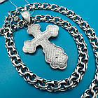 Комплект з чорнінням фігурний православний хрестик та ланцюжок плетіння бісмарк 925 проби, фото 2