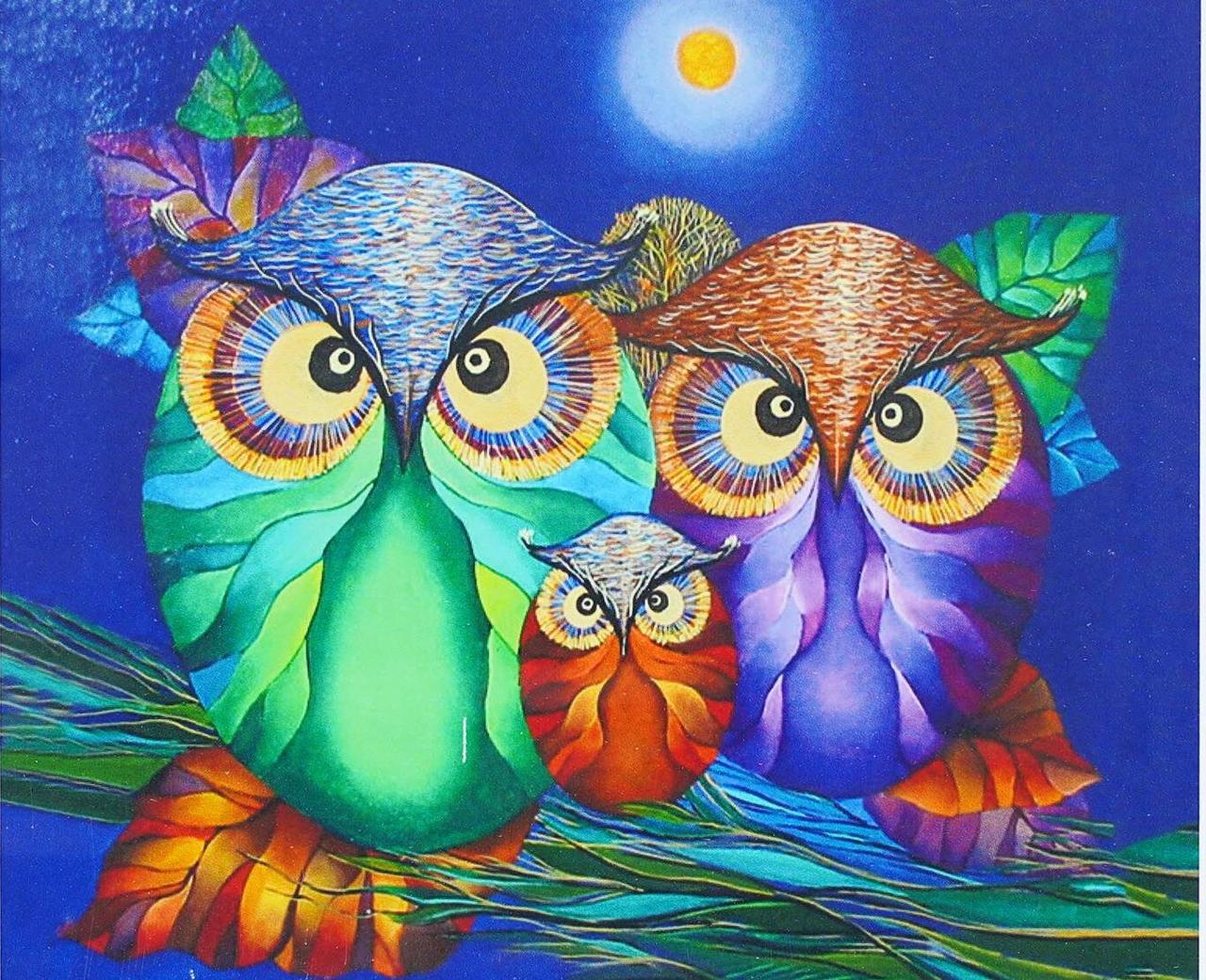 Алмазна вишивка птиці Мозаїка круглими стразами 30х40 Родина сов Малювання камінням на полотні GB78952, фото 1