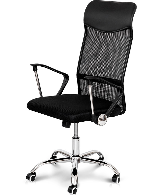 Офісне крісло Свіфт чорне з сітчастою спинкою Комп'ютерне крісло Свіфт чорне з сітчастою спинкою та підлокітниками на хромованому каркасі