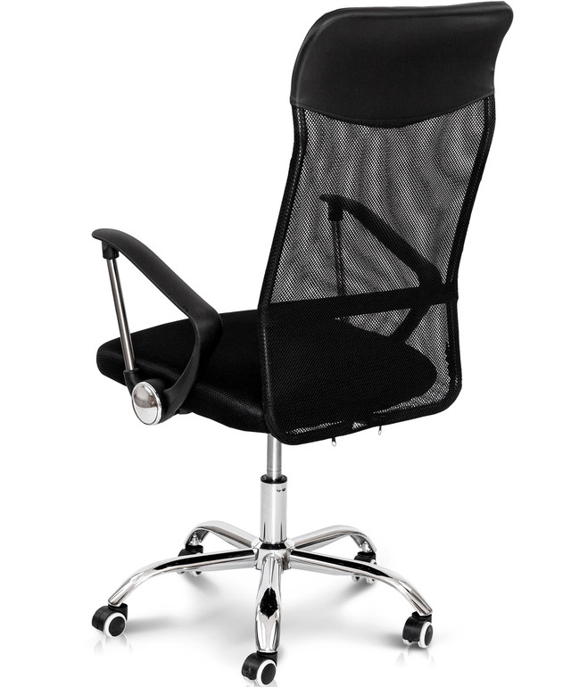 Офісне крісло Свіфт чорне з сітчастою спинкою Комп'ютерне крісло Свіфт чорне з сітчастою спинкою та підлокітниками на хромованому каркасі