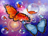 Набор алмазной вышивки бабочка Мозаика круглыми камнями волшебные бабочки 30х40 Картины стразами на подрамнике