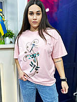 Жіноча оверсайз футболка, модні стильні футболки жіночі / жіноча футболка рожева з принтом вільного крою