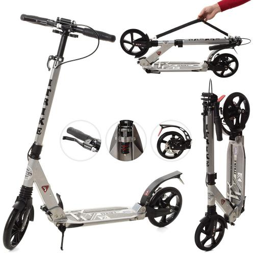 Самокат для дітей і дорослих iTrike SR 2-018-8-G, сірий, складаний, дискове гальмо, амортизатор., фото 1