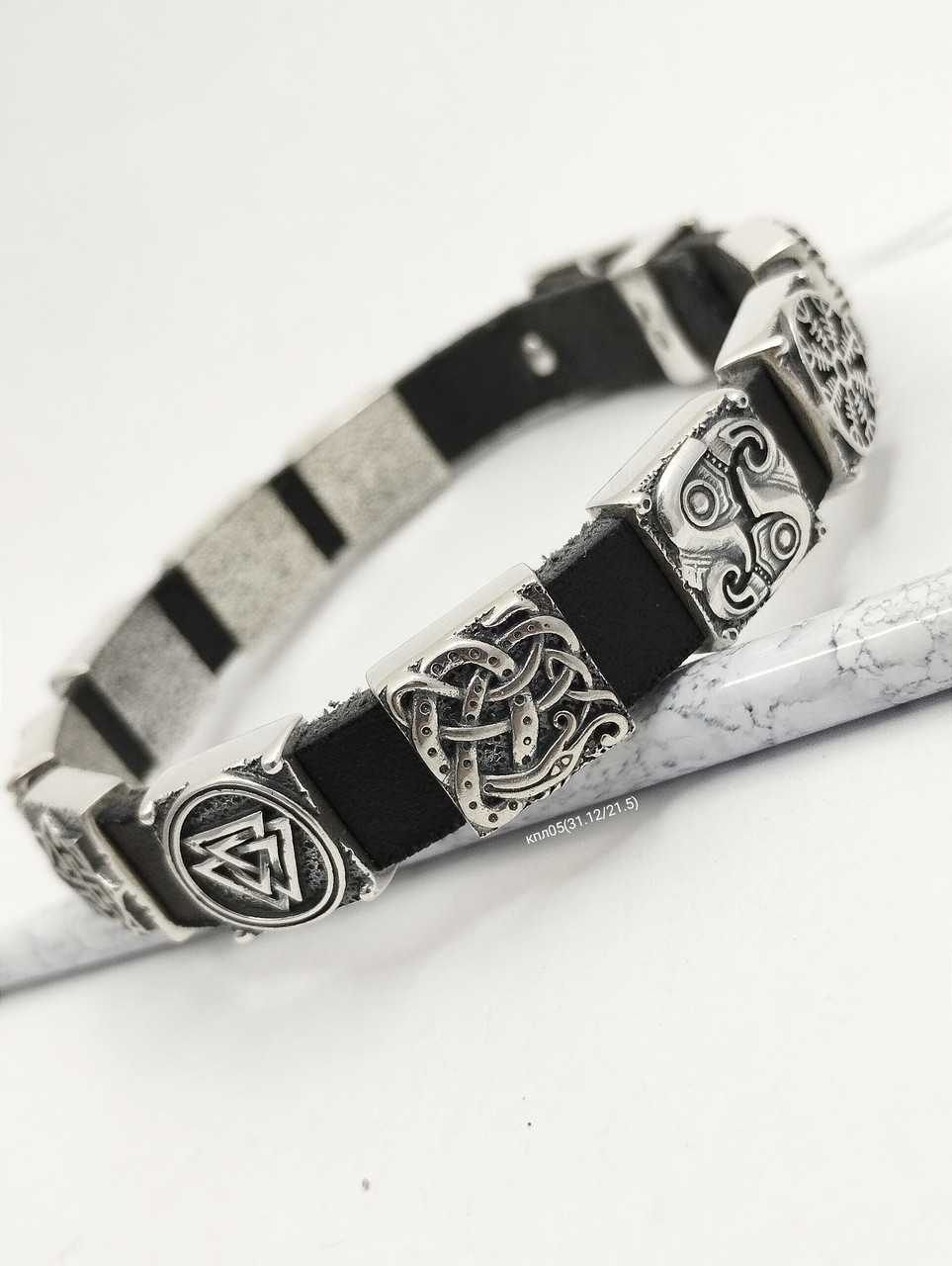 Срібний браслет зі шкірою Ukr-gold