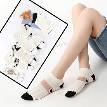 Набір білих коротких жіночих шкарпеток з прозорою вставкою ( 5 штук в наборі) Корона