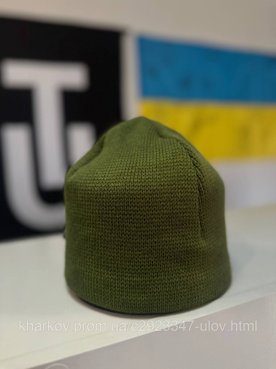 Шапка вязка без от. Олива