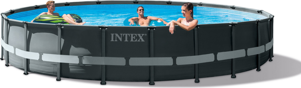 Басейн каркасний круглий (610-122см, 30079л, фільтр-насос, сходи, підстилка, тент) Intex 26334 Сірий, фото 1