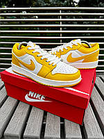 Мужские демисезонные кожаные кроссовки желтые  Nike Air Jordan 1 low (yellow)