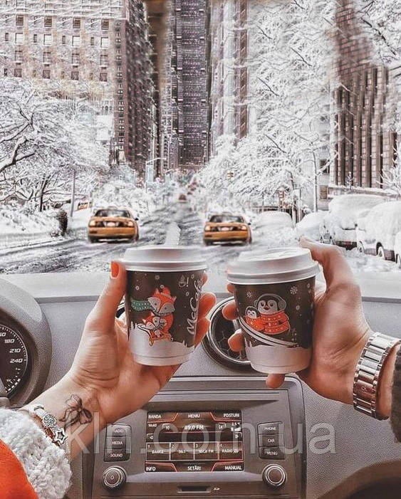 Алмазна вишивка на підрамнику 50 х 40 см Кава в машині (арт. TN1241)