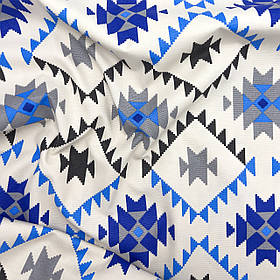 Тканина DUCK "Геометричний орнамент блакитний, сірий, синій"