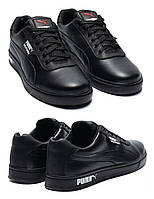 Мужские кожаные кроссовки Puma (Пума), мужские кожаные кеды черные, спортивные туфли мужские. Мужская обувь