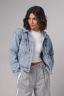 Джинсова куртка жіноча з капюшоном — джинс-колір, L (є розміри)