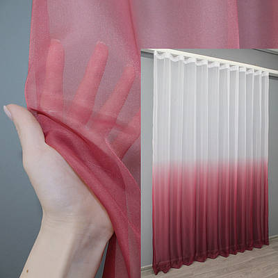 Готова (300х270см.) тюль розтяжка "Омбре" із шифону. Колір бордовий з білим. Код 757т 42-0176