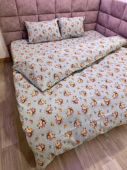 Постільна білизна Королева Ночі (Жатка Premium) | Полуторний комплект | 50х70 | Квіти, метелики на блідо-бірюзовому