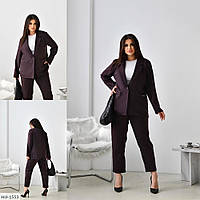 Костюм двойка брючный женский классика деловой офисный пиджак на пуговице и брюки на резинке размеры батал