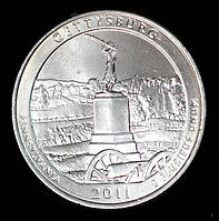 Монета США 25 центов 2011 г. Национальный парк Геттисберг