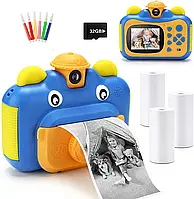 Детский фотоаппарат с функцией печати, 12 МП, 1080P, синий