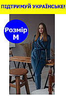 Жіноча піжама велюрова довга розмір М бірюзова кофта+штани для дому та сну колір бірюзовий розмір М