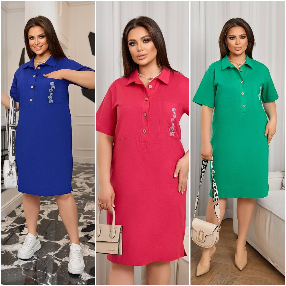 Літнє плаття короткі рукави вільного крою міді жатка розміри батал