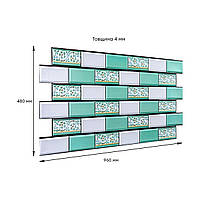 Декоративна ПВХ панель 960х480х4мм Цегла зелений орнамент SW-00001429