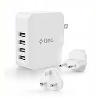 Сетевое зарядное устройство Ttec Quattro Traveler 4хUSB 5.1A/25Вт White (2SC02BUK)