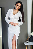 Вечернее длинное классическое платье с длинным рукавом Jessica, белое, айвори