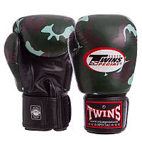 Перчатки боксерские Twins кожаные Зеленый камуфляж 16 oz (FBGVL3-ARGN)