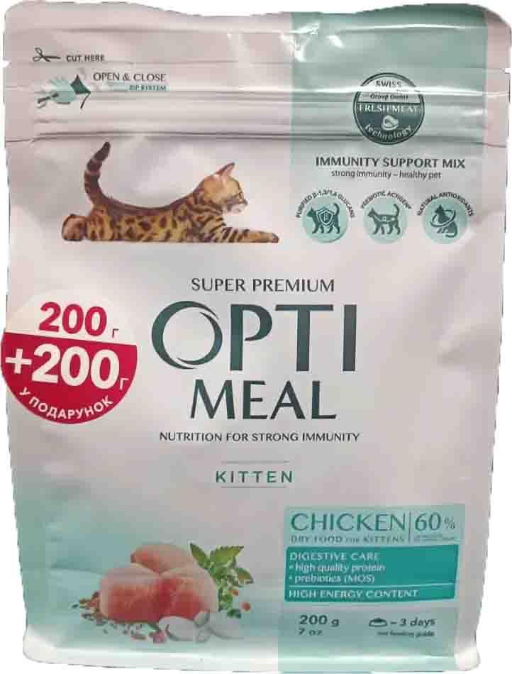 Сухий корм OPTIMEAL Super premium для кошенят з куркою ОПТИМІЛ 400 г (200+200 г)