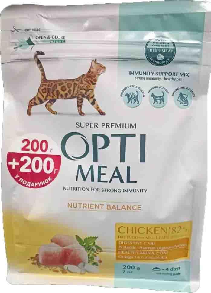 Сухий корм для дорослих котів з Куркою 400 г (200+200 г) OPTIMEAL Super premium ОПТИМИЛ, фото 1