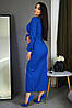 Елегантне класичне приталене вечірнє плаття з драпіровкою, синє, фото 6