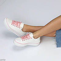 Модные летние текстильные кеды белого цвета на толстой подошве, женские бело розовые тканевые кроссовки