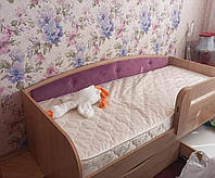 Кровать детская, подростковая с шухлядами Дримка 180 сонома с фиолетовым с бортиком