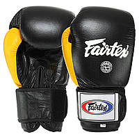 Перчатки боксерские Fairtex кожаные Черно-желтые 14 oz (FTX065)