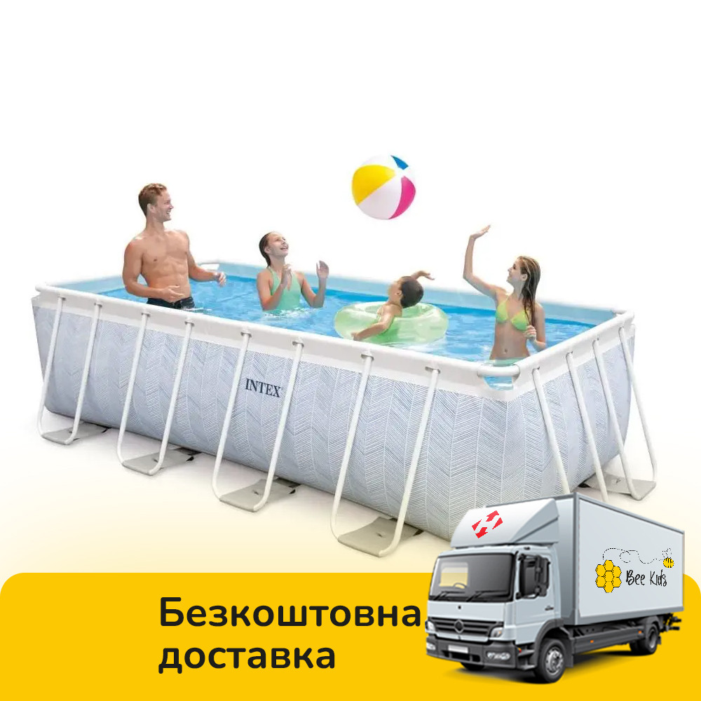 Каркасний прямокутний басейн Intex 26780 (400-200-100см, 6836 л, фільтр) Сірий Chevron, фото 1