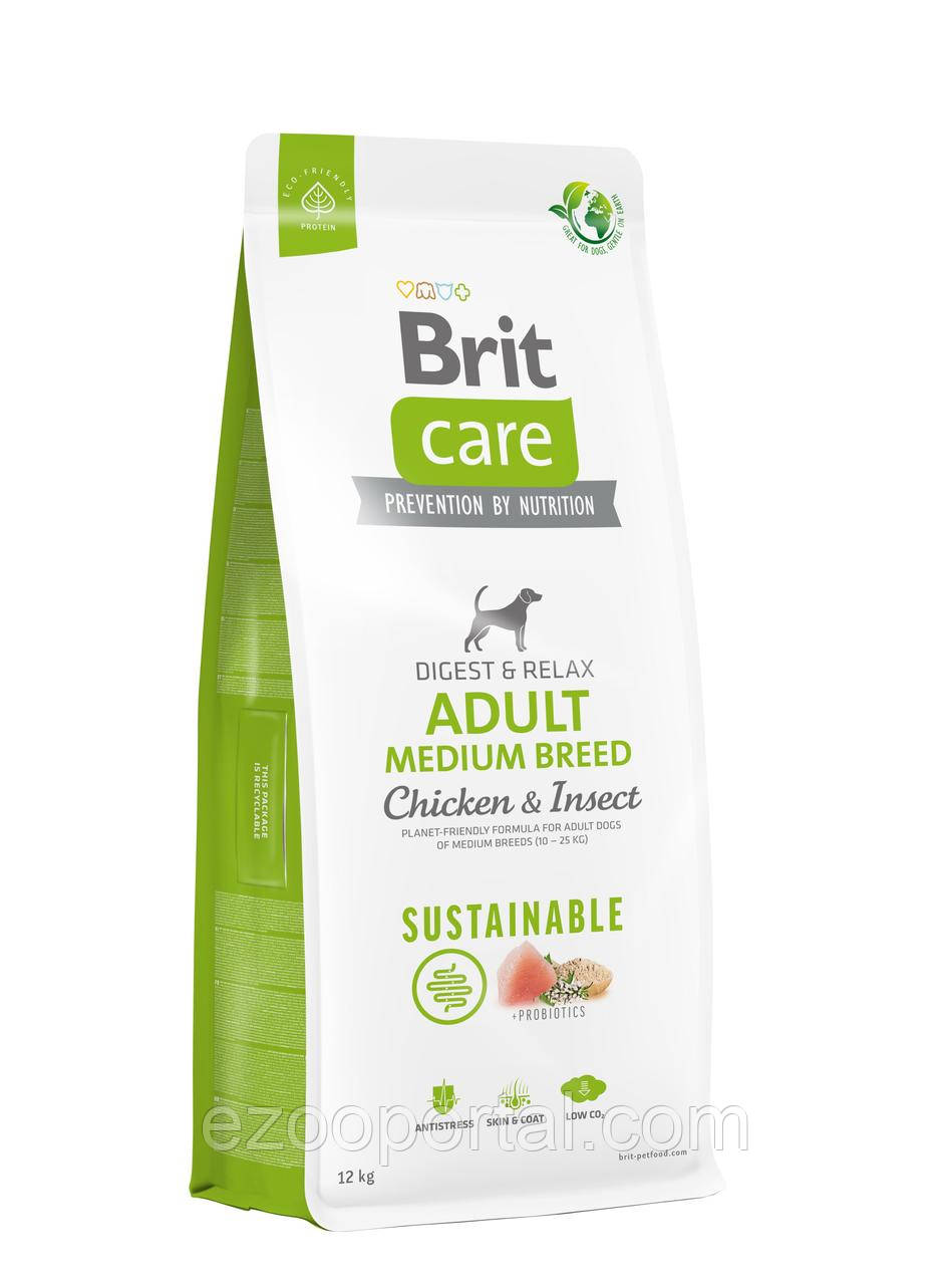 Brit Care Dog Sustainable Adult Medium Breed сухий корм для собак середніх порід з куркою та комахами 12кг