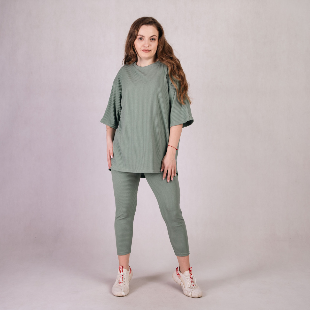 Костюм із легінсами рубчик оливковий 44-54р