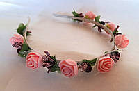Обруч веночек Handmade розовые цветы и фиолетовые ягодки (ВО-158/9)