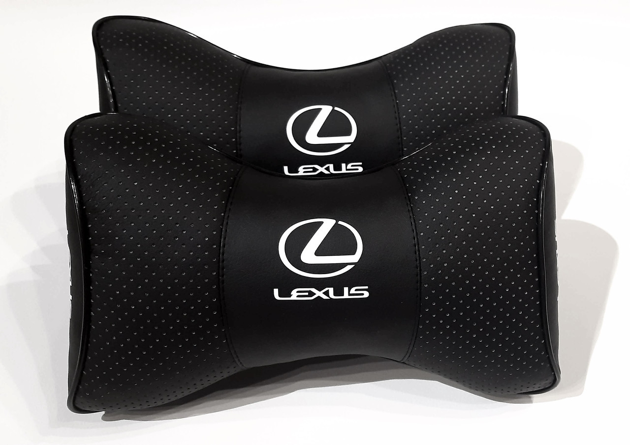 Подушка на підголовник в авто з логотипом Lexus чорна 1 шт