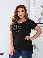 Модная батальная женская футболка.Рисунок Вискоза хорошего качества Универсал 50/54 Цвета 3 Чёрный
