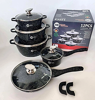 Набір посуду з гранітним антипригарним покриттям Higher Kitchen HK-305 з 14 предметів, фото 3