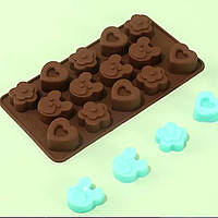 Силіконова форма для цукерок Ведмедики, серця