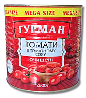 Томати очищені у власному соку ТМ "ГУРМАН", 2600 г, з/банка