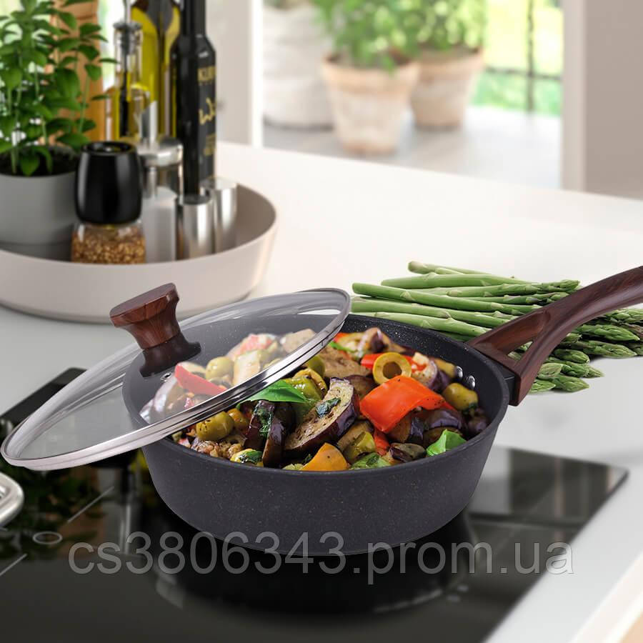 Глибока сковорідка з кришкою 24 см Maestro MR Сковорода сотейник із гранітним антипригарним покриттям MTS